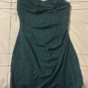 Windsor Strapless Glitter Dress in Teal